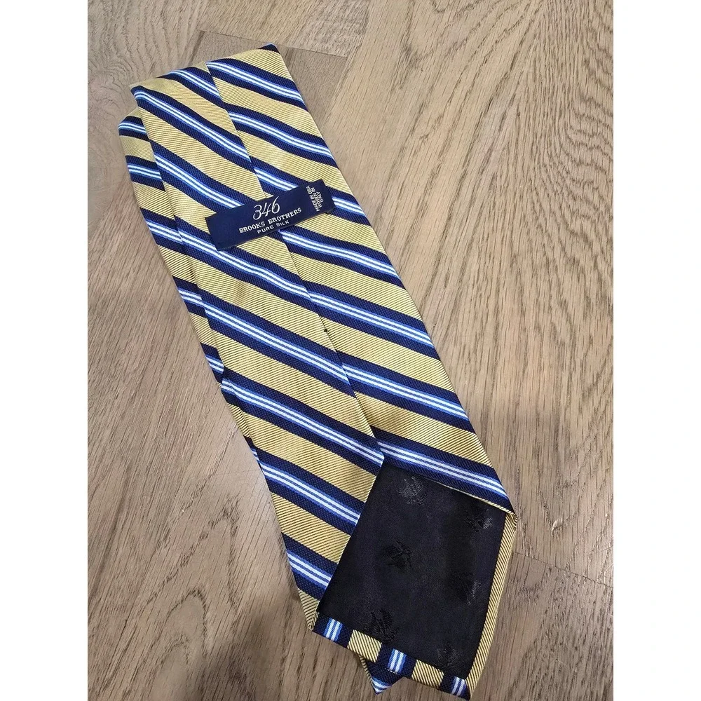 Brooks Brothers 346 Pure Silk Necktie Gold Blue Striped‎ Business Casual